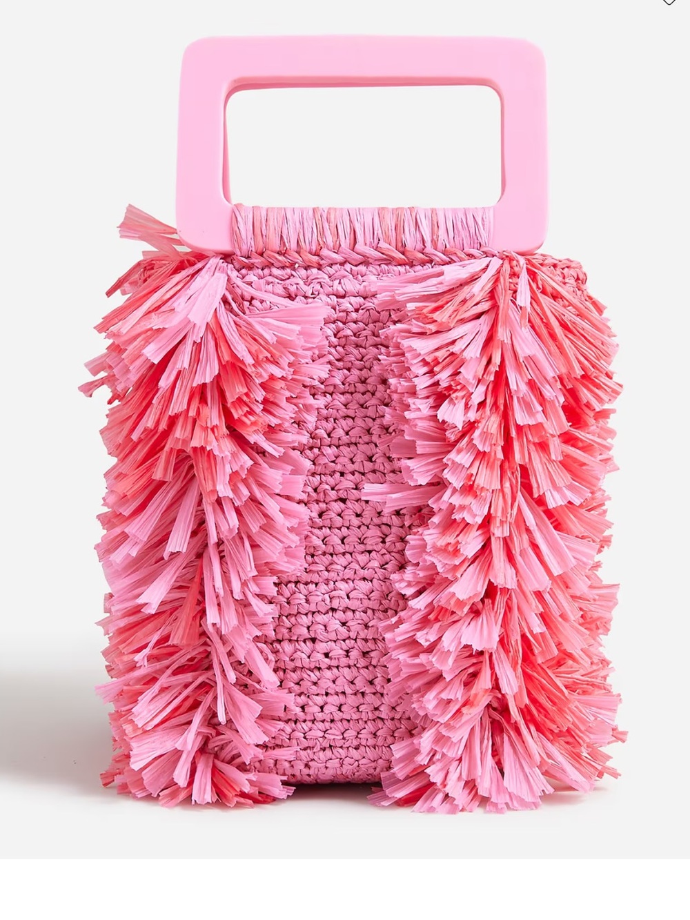 JCrew Woven Bright Pink Raffia Fringe Handbag with Acrylic Handles 🎀
